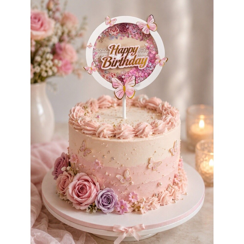 Butterfly Sequin Cake Topper Round Confetti Birthday Decoration Party Pretty NEW